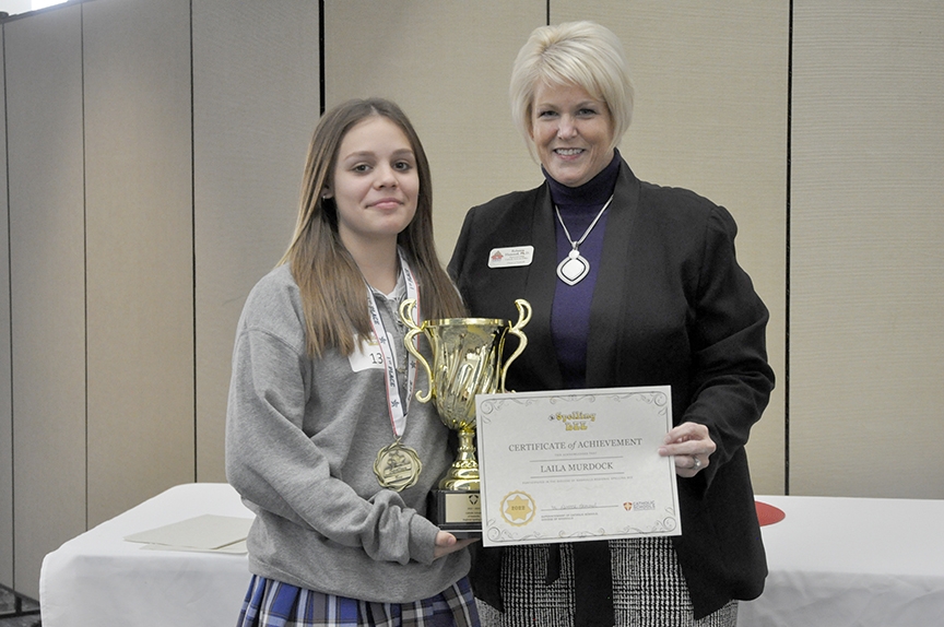 Read more about the article Holy Rosary eighth-grader comes out on top at diocesan spelling bee [Photo Gallery]